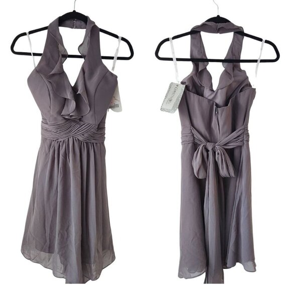 NWT Christina Wu Occasions Charcoal Grey Short Bridesmaids Dress Cocktail 8 - Picture 1 of 7